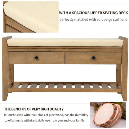 Shoe Rack with Cushioned Seat and Drawers, Multipurpose Entryway Storage Bench