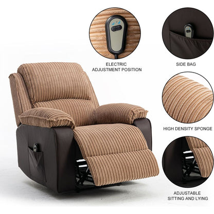 Brown Fabric Recliner Chair Theater Single Recliner Thick Seat and Backrest, suitable for living room, side bags Electric sofa chair, electric remote control.The angle can adjust freely