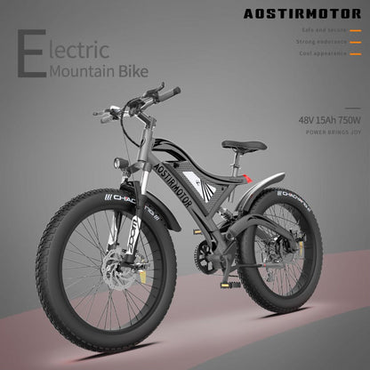 26" 750W Electric Bike Fat Tire 48V 15AH Removable Lithium Battery for Adults