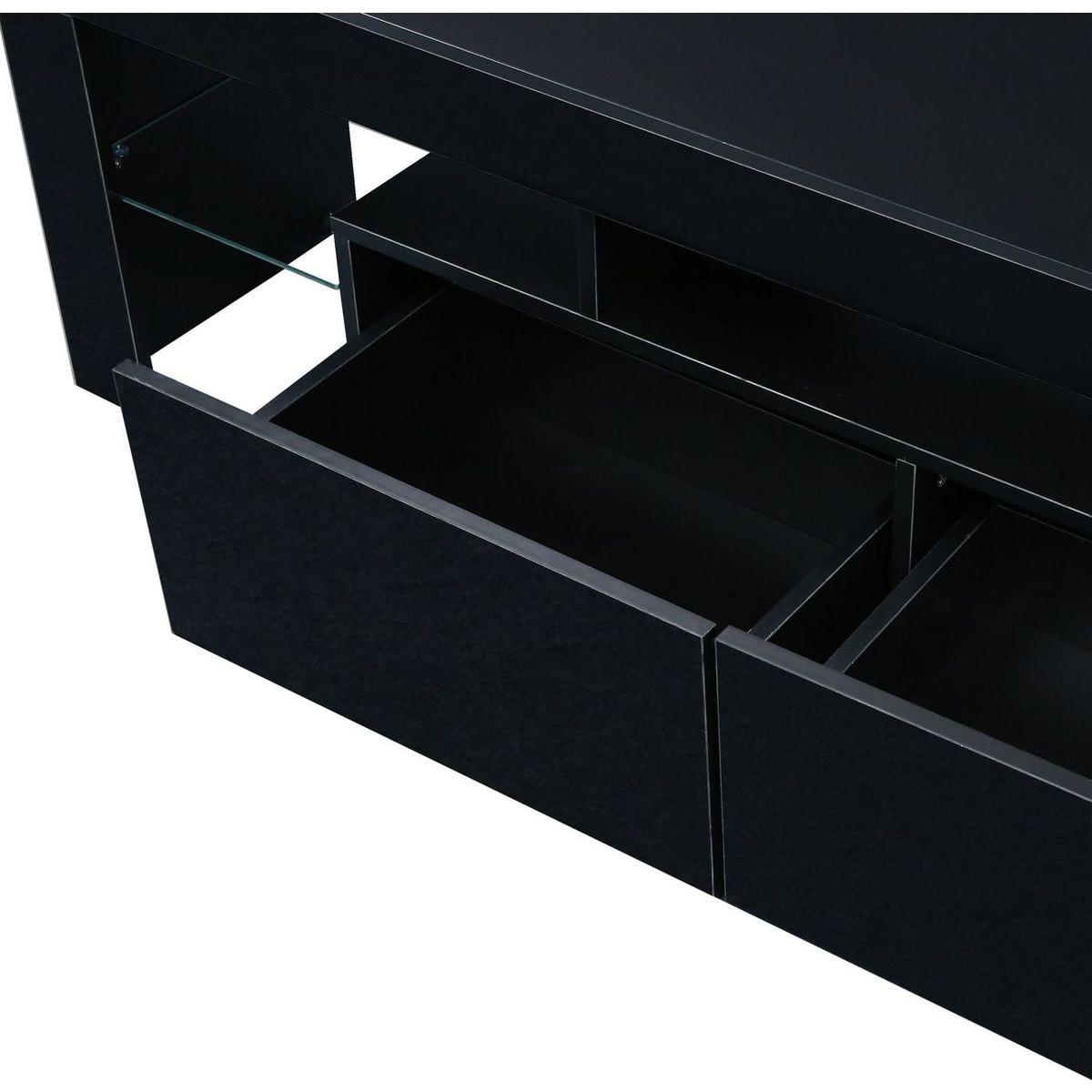 Modern Black TV Stand, 20 Colors LED TV Stand w/Remote Control Lights