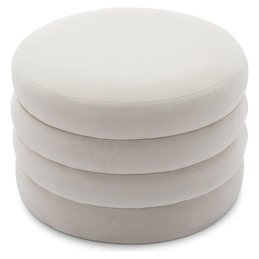 Velvet Fabric Storage Round Ottoman Footstool With Wooden Shelving,Ivory