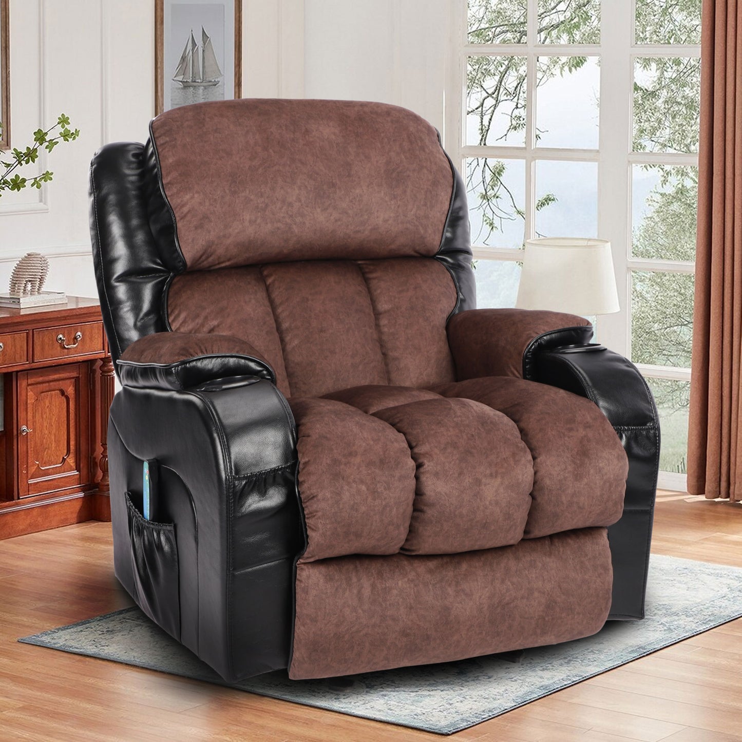 Recliner Chair for Living Room with Rocking Function and Side Pocket blackbrown