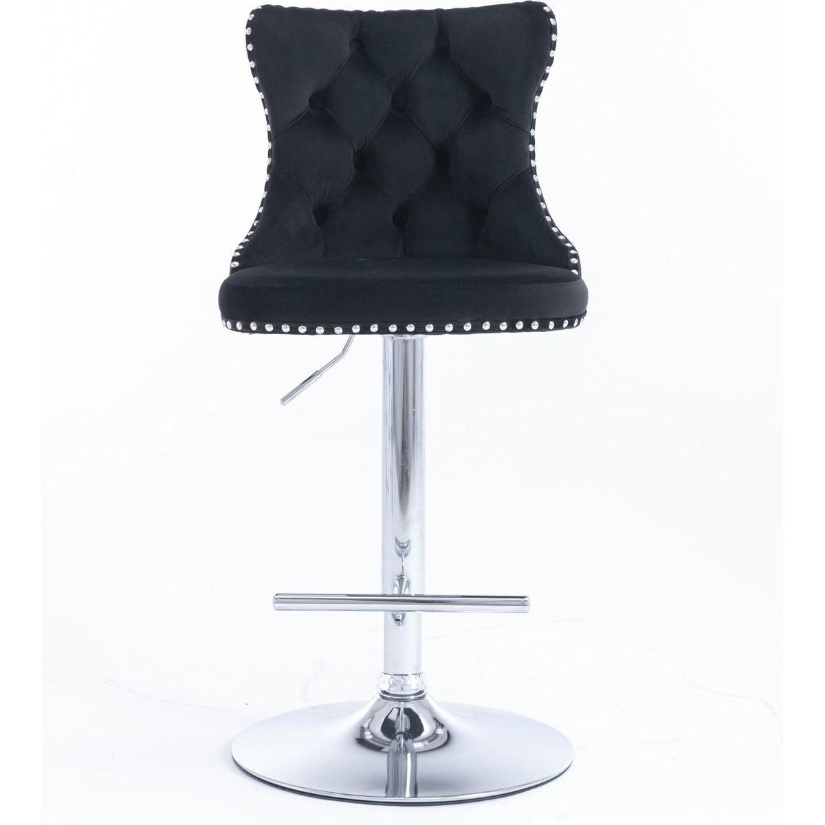 Swivel Velvet Barstools Adjusatble Seat Height from 25-33 Inch, Modern Upholstered Chrome base Bar Stools with Backs Comfortable Tufted for Home Pub and Kitchen Islandlack, Set of 2) - Streamdale Furniture