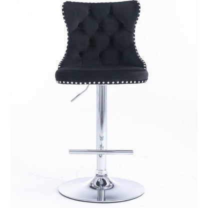 Swivel Velvet Barstools Adjusatble Seat Height from 25-33 Inch, Modern Upholstered Chrome base Bar Stools with Backs Comfortable Tufted for Home Pub and Kitchen Islandlack, Set of 2) - Streamdale Furniture