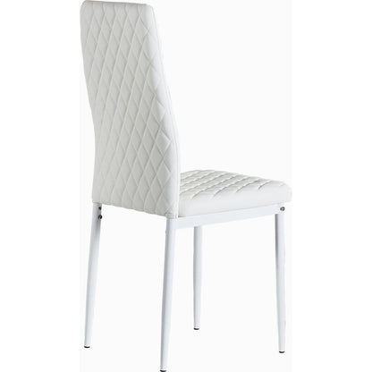 White modern minimalist dining chair fireproof leather sprayed metal pipe diamond grid pattern restaurant home conference chair set of 6