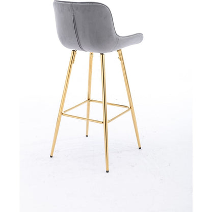 26 Inch Set of 2 Bar Stools, with Chrome Footrest Velvet Fabric Counter Stool Golden Leg Simple Bar Stool, GRAY