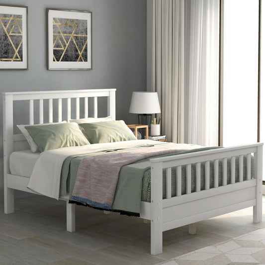 Wood Platform Bed with Headboard and Footboard, Full (White) - Streamdale Furniture