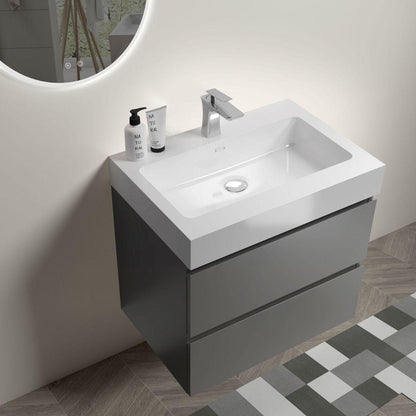 Alice 24" Gray Bathroom Vanity with Sink, Large Storage Wall Mounted Floating Bathroom Vanity for Modern Bathroom, One-Piece White Sink Basin without Drain and Faucet