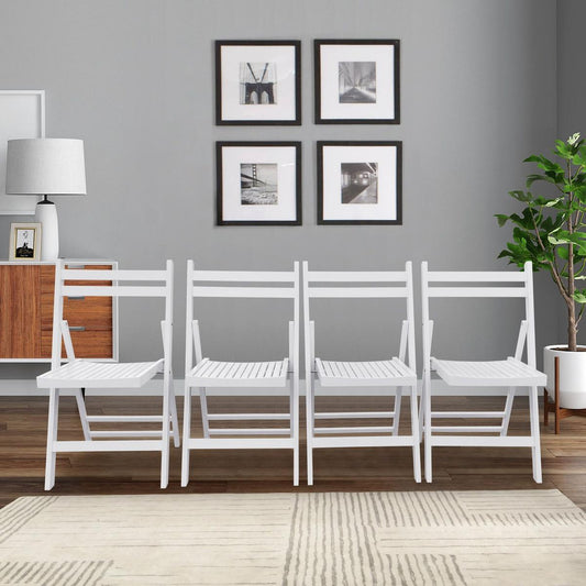 Furniture Slatted Wood Folding Special Event Chair - White, Set of 4, FOLDING CHAIR, FOLDABLE STYLE - Streamdale Furniture