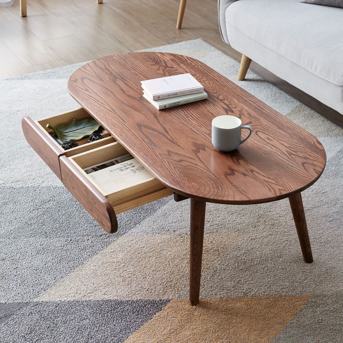 Capsule centre table Low table Table with drawers 100% solid wood Top board Desk Coffee table W 120 x D 52 x H 46 cm Study table Work from home Easy to assemble Natural wood Natural writing desk