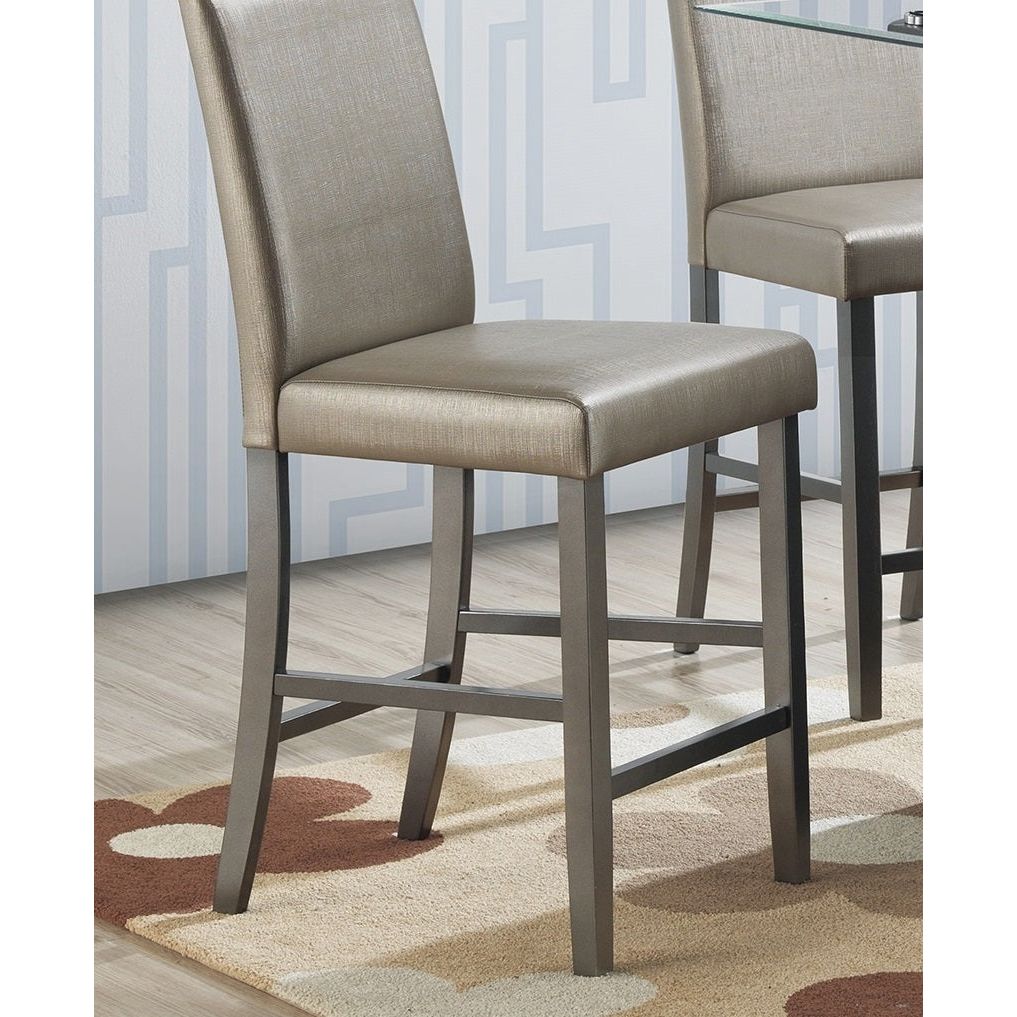 Classic Contemporary Grey Trim Silver Hue Set of 2 Counter Height Dining Chairs Cushion Faux Leather Chairs