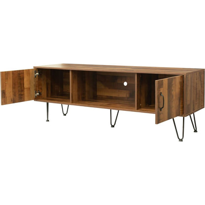 TV Media Stand, 60 inch Wide, Modern Industrial, Living Room Entertainment Center, Storage Shelves and Cabinets, for Flat Screen TVs up to 65 inches in Natural