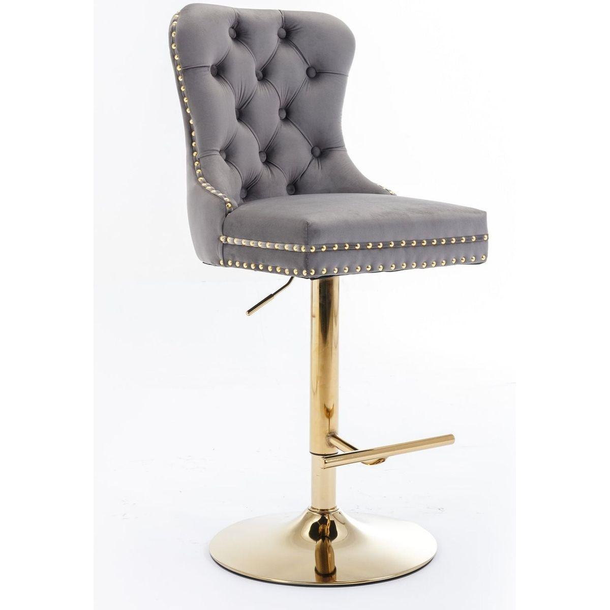 Thick Golden Swivel Velvet Barstools Adjusatble Seat Height from 25-33 Inch, Modern Upholstered Bar Stools with Backs Comfortable Tufted for Home Pub and Kitchen Island (Gray, Set of 2)