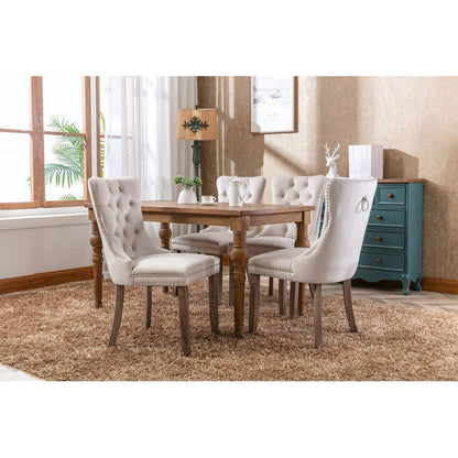 Nikki Collection Modern, High-end Tufted Solid Wood Contemporary Velvet Upholstered Dining Chair with Wood Legs Nailhead Trim 2-Pcs Set, Beige