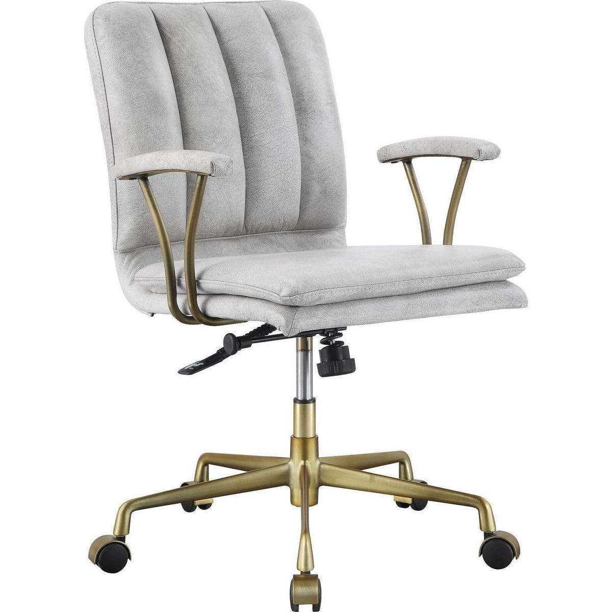 Damir Office Chair, Vintage White Top Grain Leather & Gold