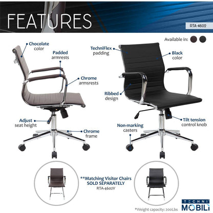 Modern Medium Back Executive Office Chair, Chocolate