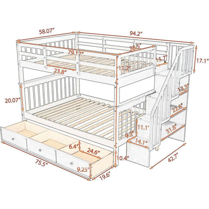 Stairway Full-Over-Full Bunk Bed with Drawer, Storage and Guard Rail for Bedroom, Espresso color