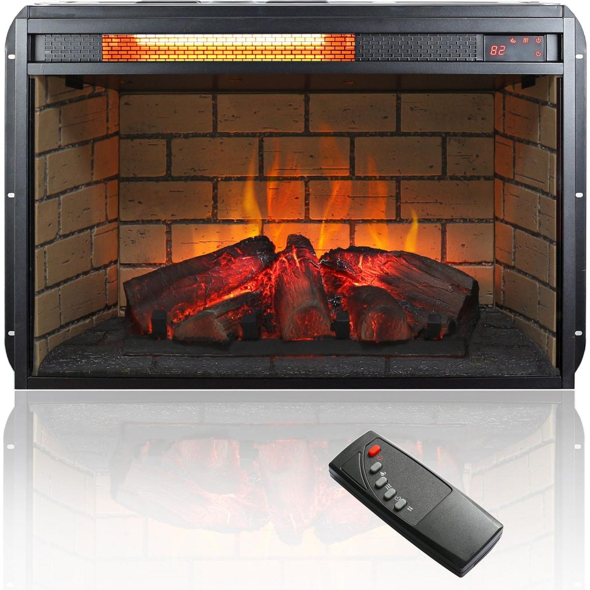 26 inch infrared quartz heater fireplace insert -woodlog version with brick