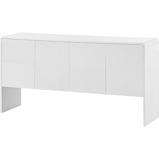 Minimalist Style 60" L Large Storage Space Sideboard with 4 Doors and Rebound Device for Living Room and Entryway (White)