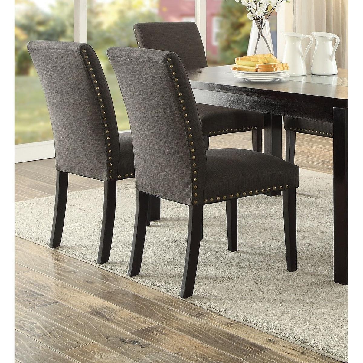 Dining Room Chairs Ash Black Polyfiber Nail heads Parson Style Set of 2 Side Chairs Dining Room Furniture