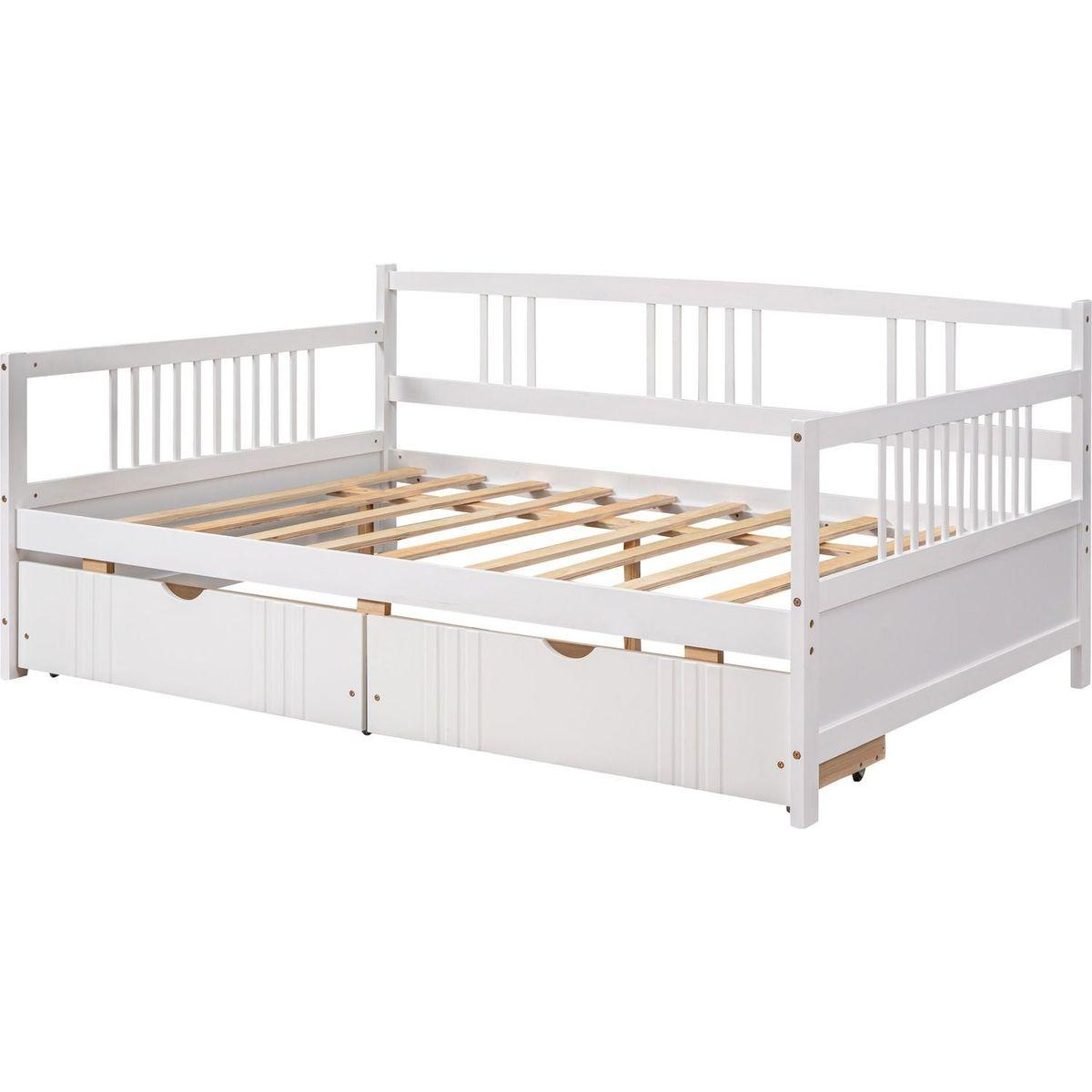 Full Size Daybed Wood Bed with Two Drawers, White - Streamdale Furniture