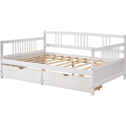 Full Size Daybed Wood Bed with Two Drawers, White - Streamdale Furniture