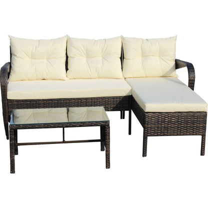 Outdoor patio Furniture sets 3 piece Conversation set wicker Ratten Sectional Sofa With Seat Cushions(Beige Cushion)