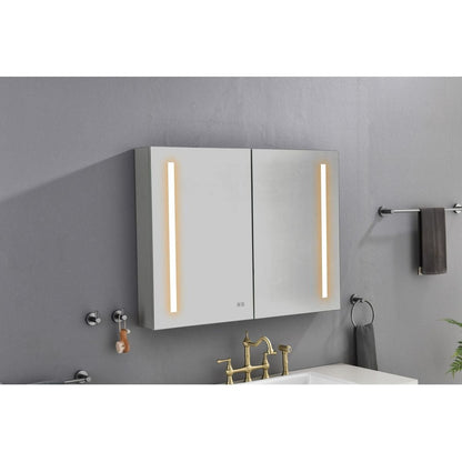 40in. W x 30 in. H LED Large Rectangular Aluminum Alloy Surface Mount Medicine Cabinet with Mirror