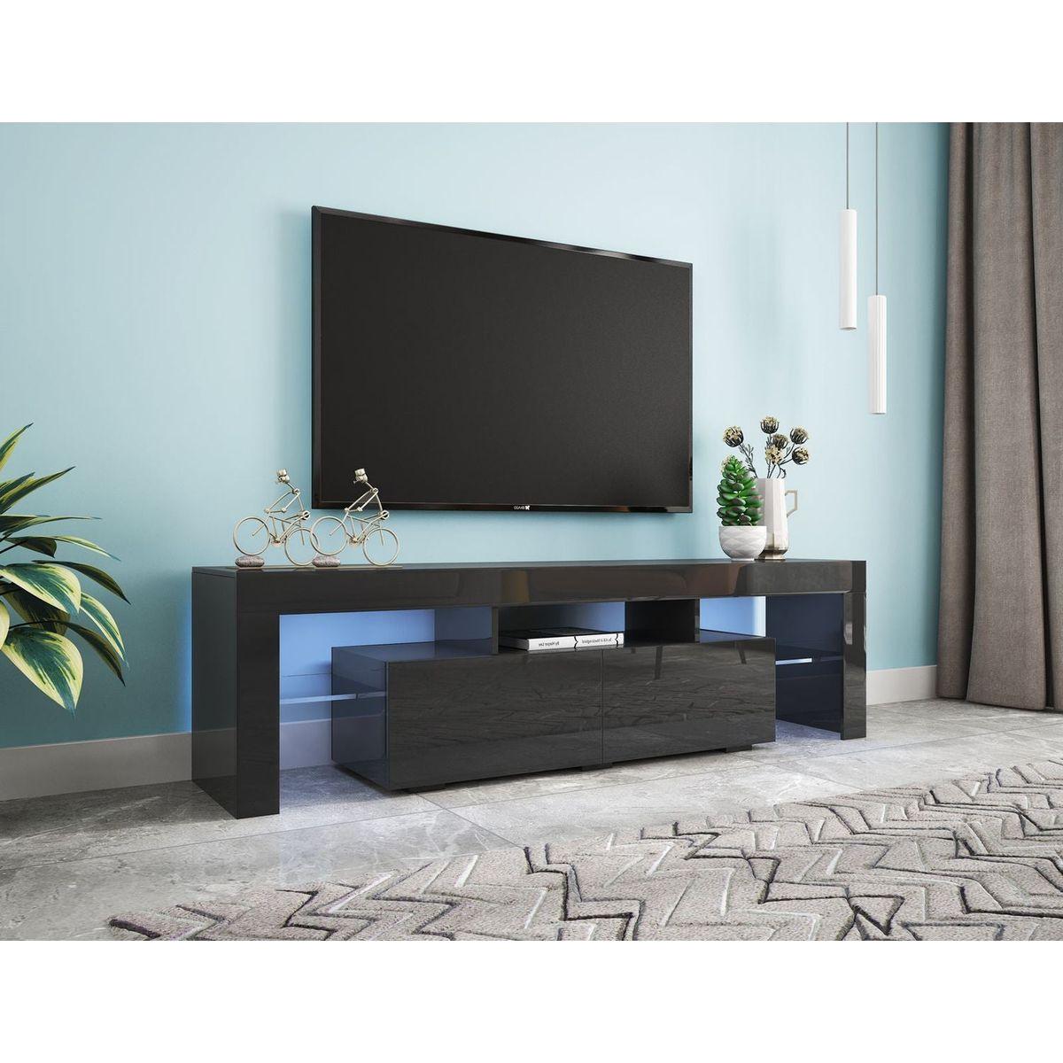 Modern Black TV Stand, 20 Colors LED TV Stand w/Remote Control Lights