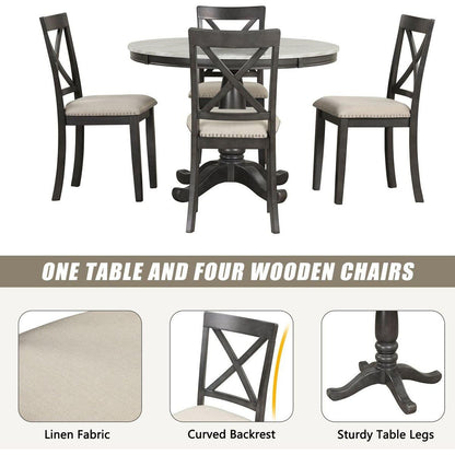 5 Pieces Dining Table and Chairs Set for 4 Persons, Kitchen Room Solid Wood Table with 4 Chairs