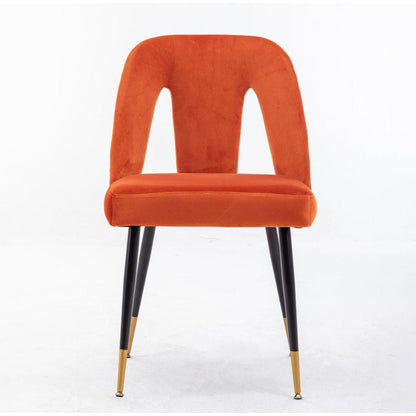 Akoya Collection Modern Contemporary Velvet Upholstered Dining Chair with Nailheads and Gold Tipped Black Metal Legs, Orangeet of 2