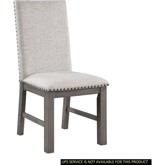 Dining Chairs 2pc Set Beige Fabric Upholstered Seat and Back Nailhead Trim Gray Finish Wood Frame Rustic Design Dining Furniture