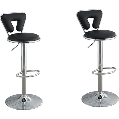 Adjustable Bar stool Gas lift Chair Black Faux Leather Chrome Base metal frame Modern Stylish Set of 2 Chairs