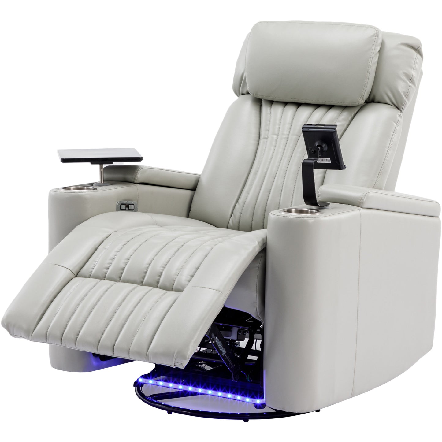 270 Power Swivel Recliner,Home Theater Seating With Hidden Arm Storage and LED Light Strip,Cup Holder,360 Swivel Tray Table,and Cell Phone Holder,Soft Living Room Chair,Grey