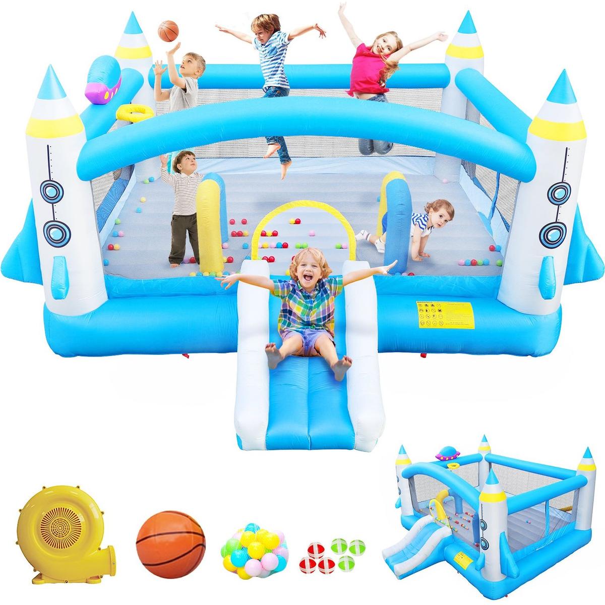 Multifunctional Jump 'n Slide Inflatable Bouncer for Kids Complete Setup with Blower - 198" x 180" Play Area - 96" Tall
