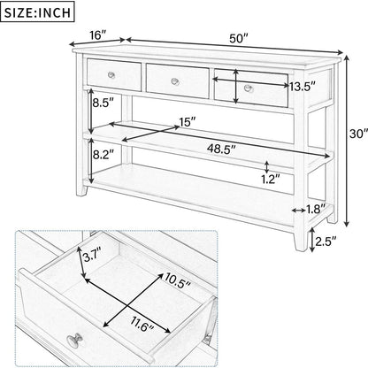 Retro Design Console Table with Two Open Shelves, Pine Solid Wood Frame and Legs for Living Room (Espresso)