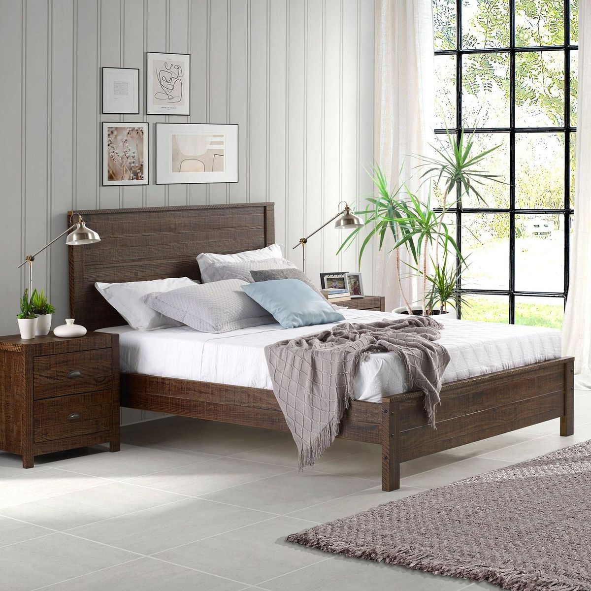 Albany Solid Wood Espresso Bed, Modern Rustic Wooden Full Size Bed Frames Box Spring Needed