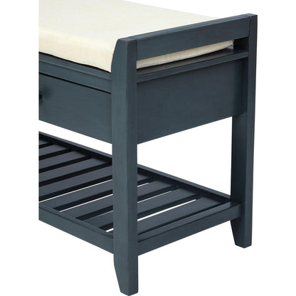 Shoe Rack with Cushioned Seat and Drawers, Multipurpose Entryway Storage Bench (Antique Navy)