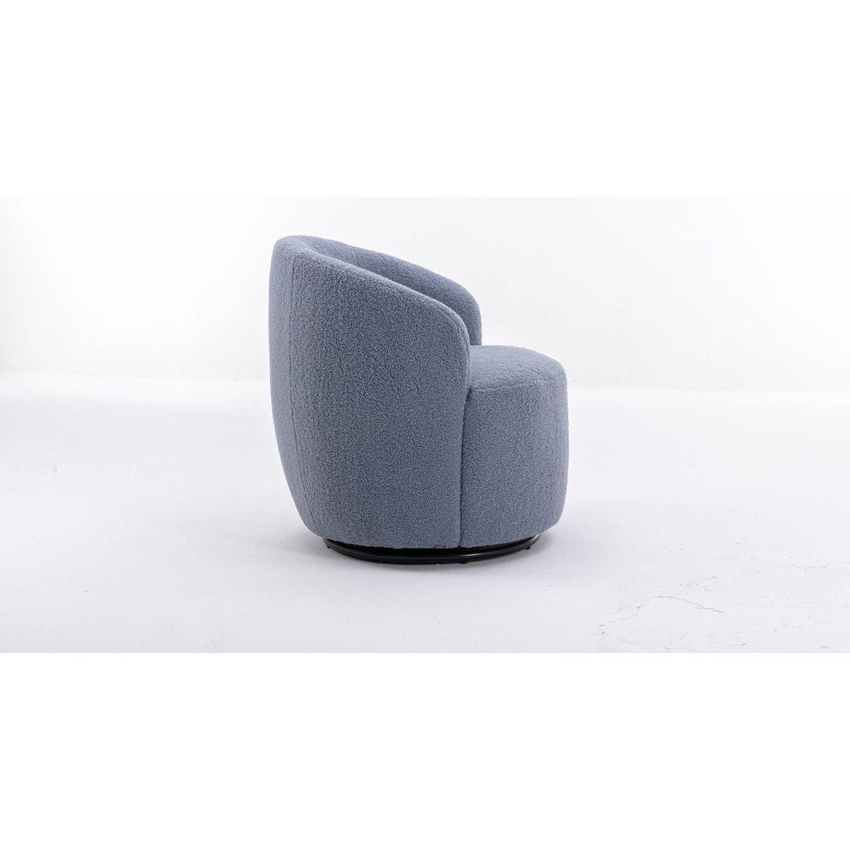 Teddy Fabric Swivel Accent Armchair Barrel Chair With Black Powder Coating Metal Ring, Light Blue