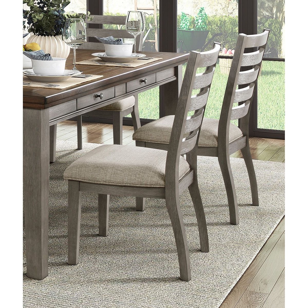 Gray Finish Traditional Style Side Chairs Set of 2pc Wooden Frame Ladder Back Design Dining Room Furniture