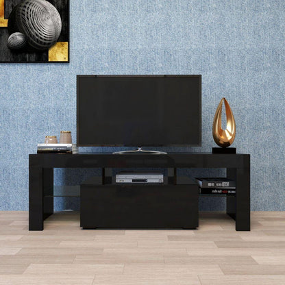 Black TV Stand with LED RGB Lights, Flat Screen TV Cabinet, Gaming Consoles - in Lounge Room, Living Room and Bedroom (Black)