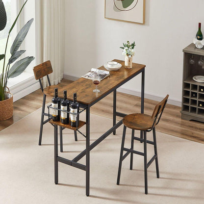 Bar Table Set with wine bottle storage rack. Rustic Brown, 47.24" L x 15.75" W x 35.43" H.