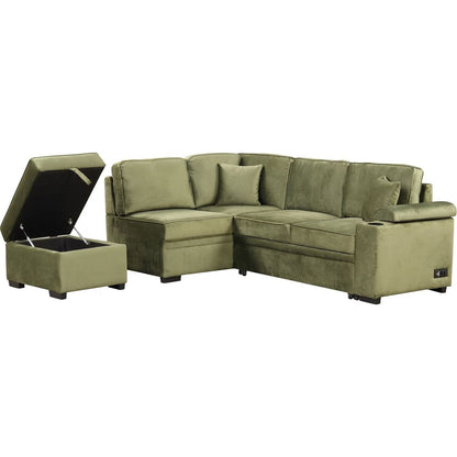 87.4" Sleeper Sofa Bed,2 in 1 Pull Out sofa bed L Shape Couch with Storage Ottoman for Living Room,Bedroom Couch and Small Apartment, Green