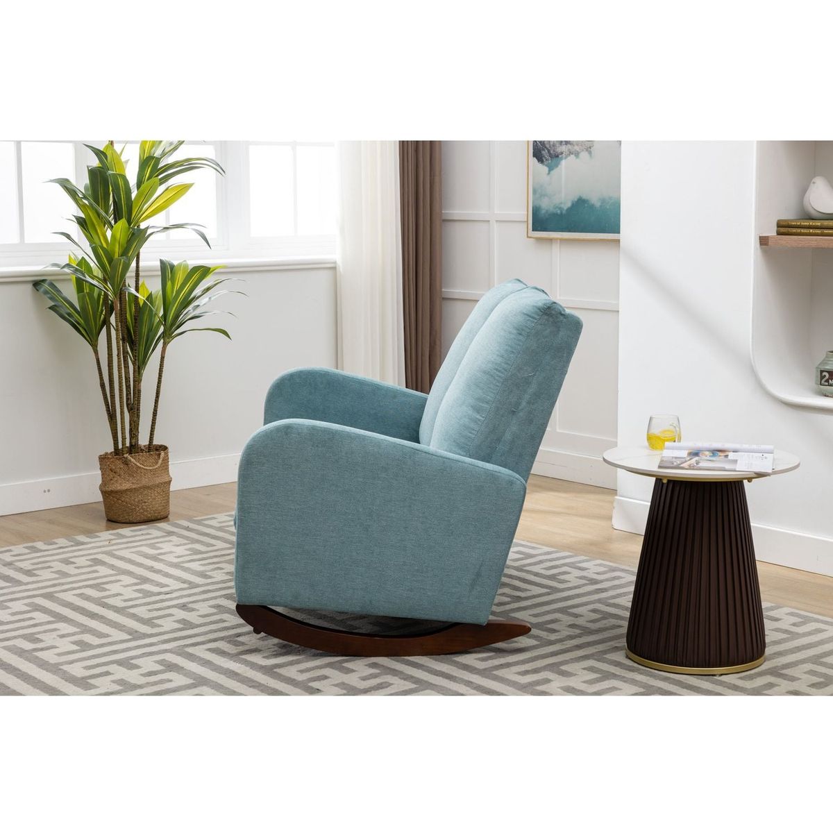 Rocking Chair Upholstered Mid Century Modern Rocker Oversized Wingback Armchair for Living Room