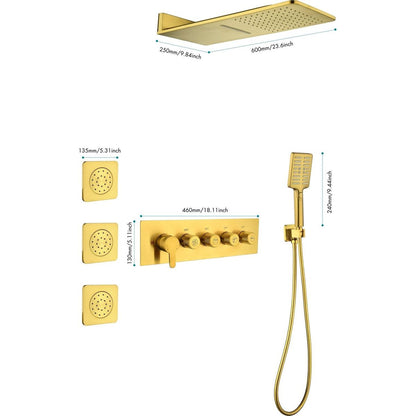 Wall Mounted Waterfall Rain Shower System With 3 Body Sprays & Handheld Shower