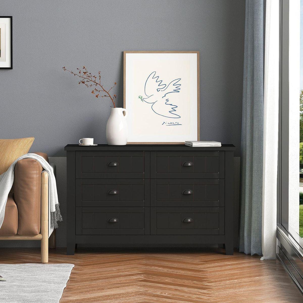 DRAWER DRESSER CABINETAR CABINET, storge cabinet, lockers, retro shell-shaped handle, can be placed in the living room, bedroom, dining room, black