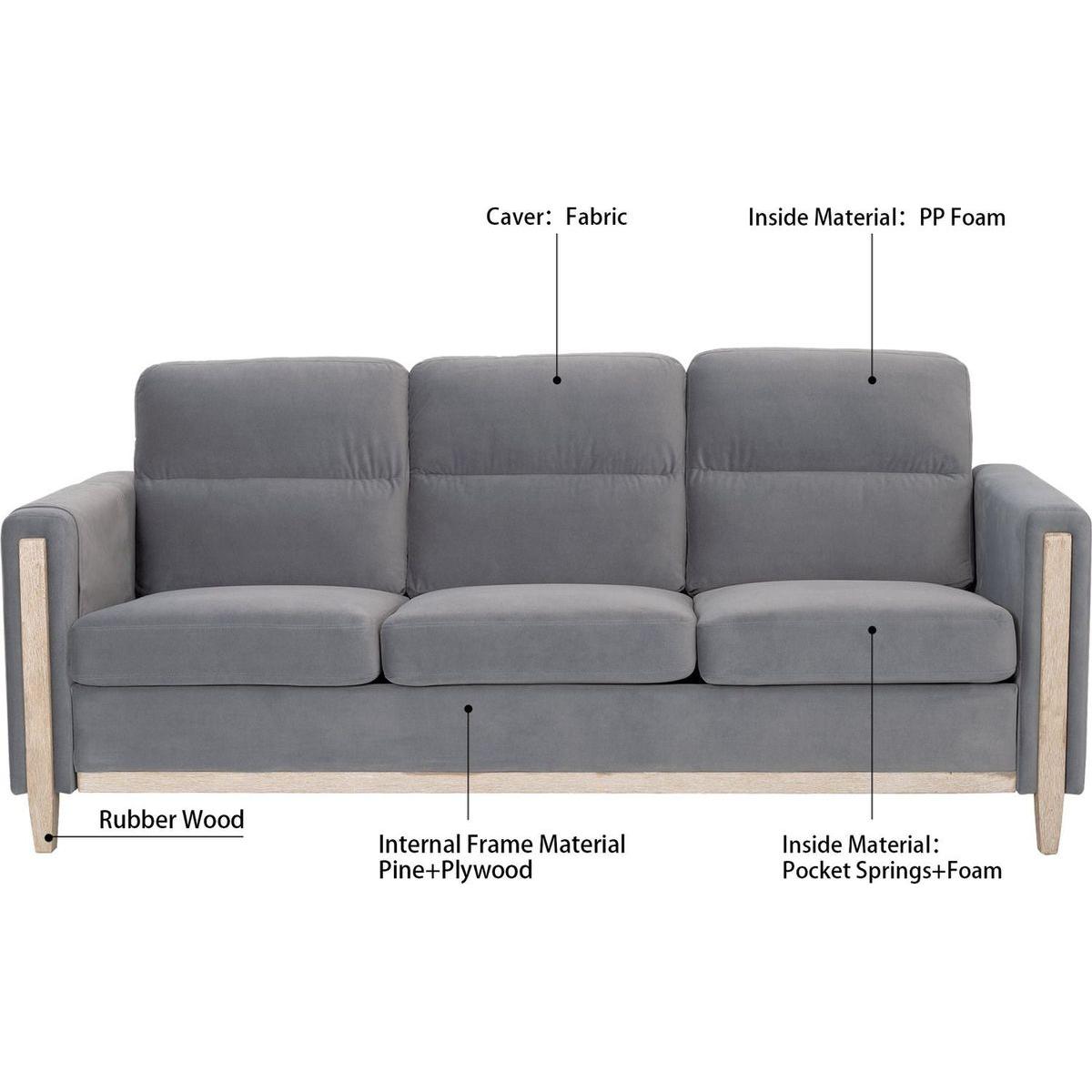 Comfortable Solid Wood Three-Seater Sofa - Soft Cushions, Durable and Long-lasting, 79.5" Sofa Couch for Living Room