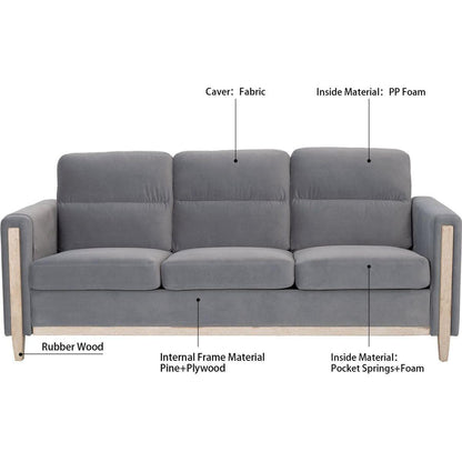 Comfortable Solid Wood Three-Seater Sofa - Soft Cushions, Durable and Long-lasting, 79.5" Sofa Couch for Living Room