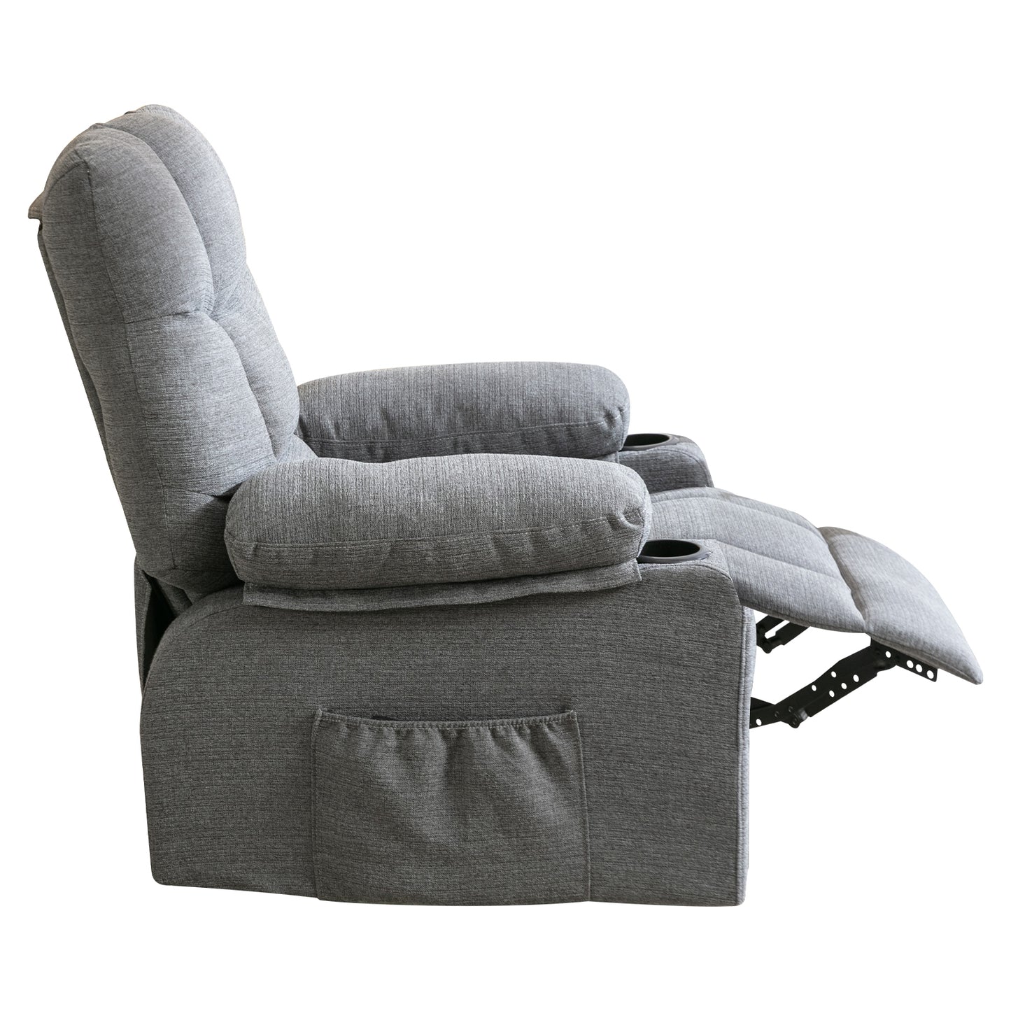 Recliner Chair Massage Heating sofa with USB and side pocket, 2 Cup Holders (Grey)