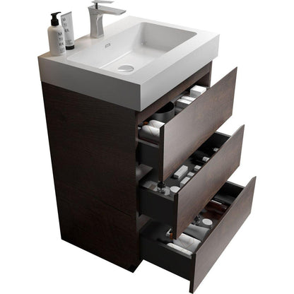 Alice 24" Walnut Bathroom Vanity with Sink, Large Storage Freestanding Bathroom Vanity for Modern Bathroom, One-Piece White Sink Basin without Drain and Faucet